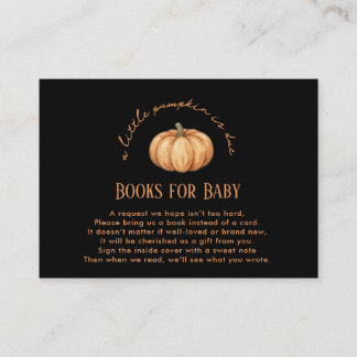 Modern Black Little Pumpkin Is Due Books for Baby Enclosure Card
