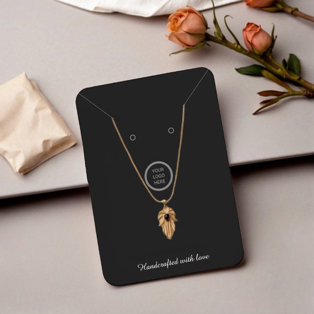 Modern Black Logo Necklace Jewellery Display Card (Jewelry Card in Black)