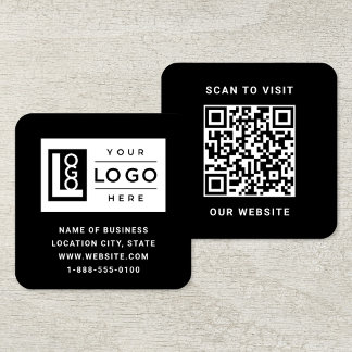 Modern Black Logo QR Code Scan Website Square Business Card