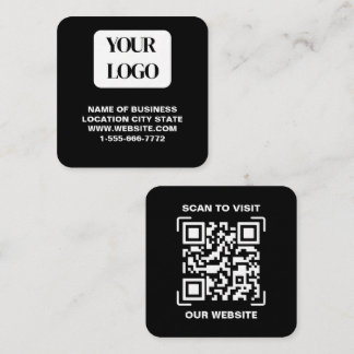 Modern Black Logo QR Code Scan Website Square  Business Card