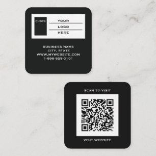 Modern Black Logo QR Code Scan Website Square Business Card
