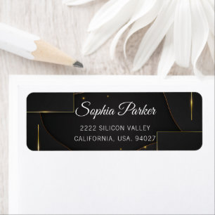 Modern Black Luxury Elegant Script Return Address Label