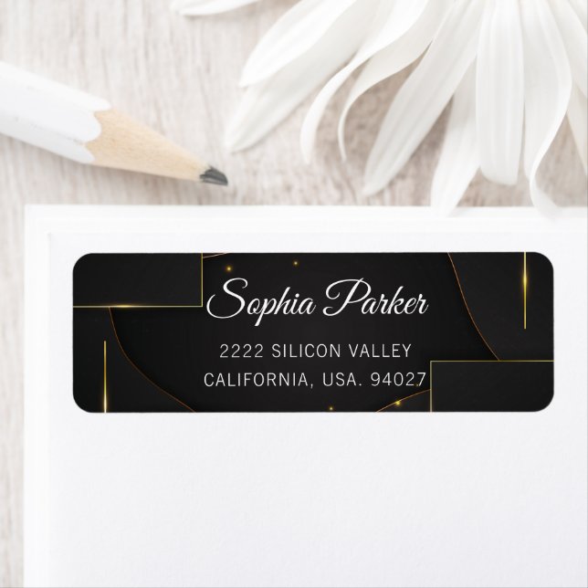 Modern Black Luxury Elegant Script Return Address Label (Insitu)