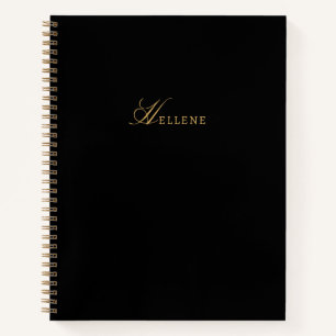 Modern Black & Luxury Gold Script Monogram Notebook