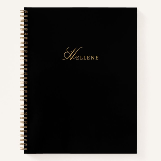Modern Black & Luxury Gold Script Monogram  Notebook (Front)