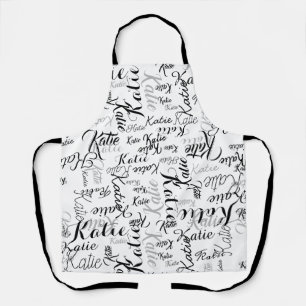 Modern Black Manuscript Names Printed All Over Apron