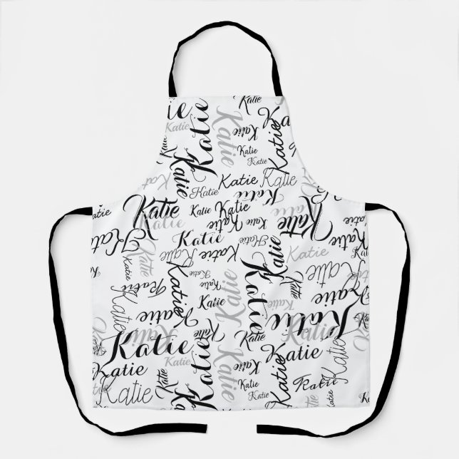 Modern Black Manuscript Names Printed All Over Apron (Front)