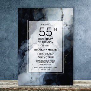 Modern Black Marble 55th Birthday Party Invitation