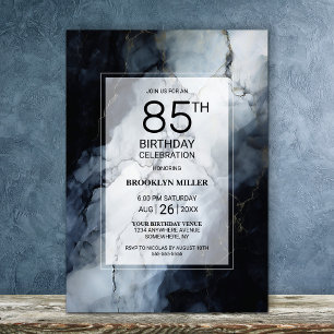 Modern Black Marble 85th Birthday Party Invitation