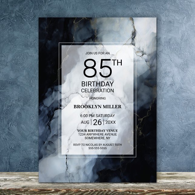 Modern Black Marble 85th Birthday Party Invitation (Creator Uploaded)