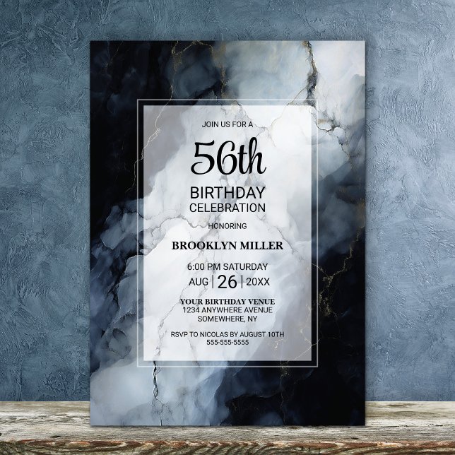Modern Black Marble Any Age Birthday Party Invitation (Creator Uploaded)