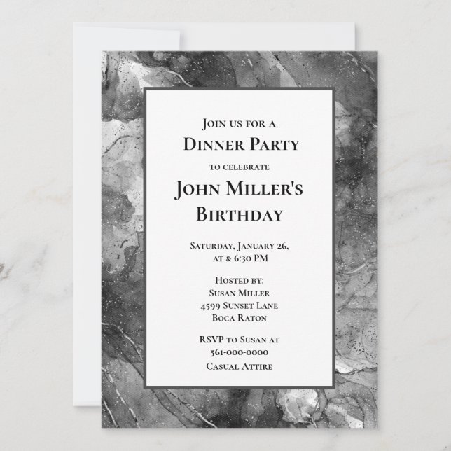 Modern Black Marble Birthday Dinner Party  Invitat Invitation (Front)