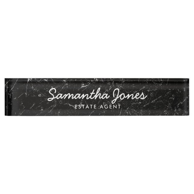 Modern Black Marble Classic Personalized Nameplate (Front)