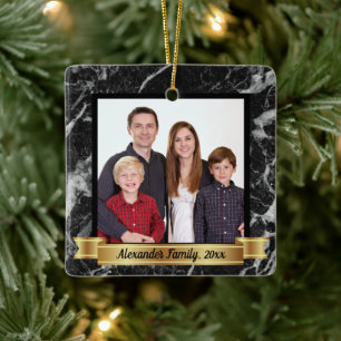 Modern Black Marble Custom Photo Ceramic Ornament