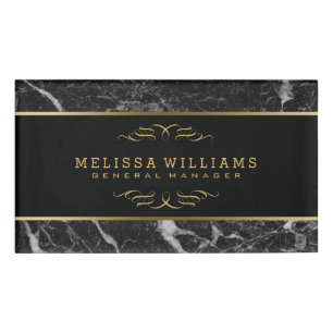 Modern Black Marble Gold Accent Name Tag