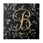 Modern black marble gold typography name monogram ceramic tile<br><div class="desc">Modern black marble gold typography name monogram</div>
