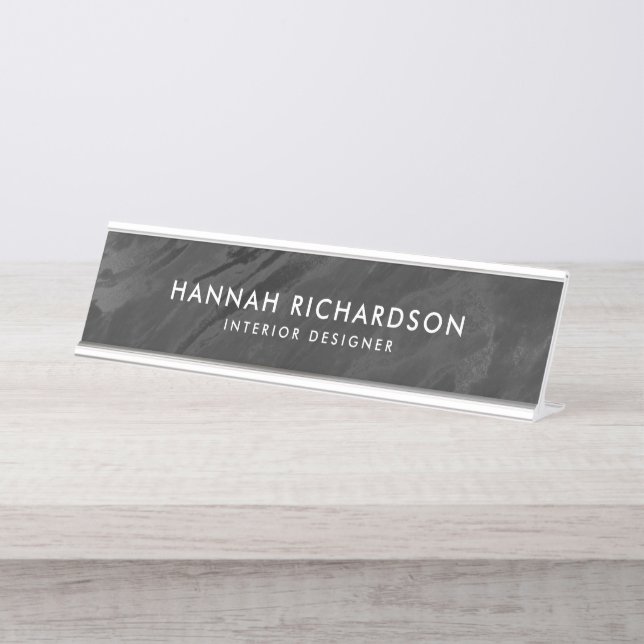 Modern Black Marble | Personalised Desk Name Plate (Front)