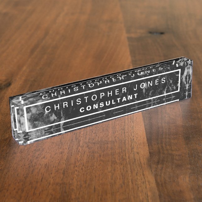 Modern Black Marble Stone Texture Look Title Nameplate (Side)