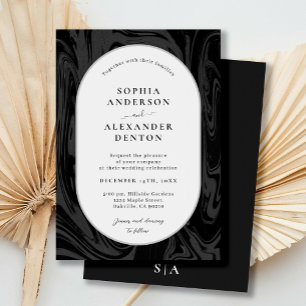 Modern black marble wedding invitation