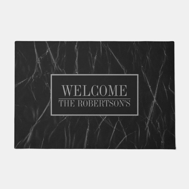 Modern Black Marble- Welcome Doormat (Front)
