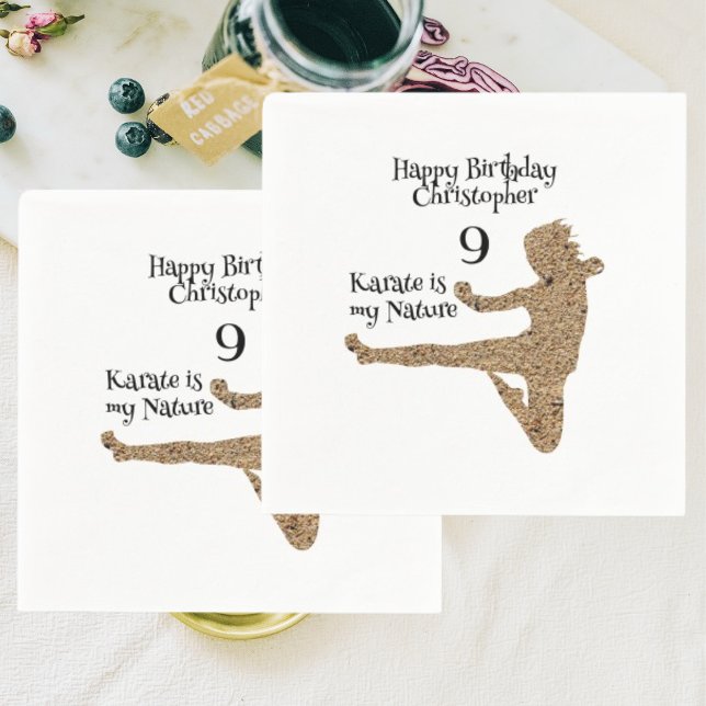 Modern Black Martial Arts Karate Kids Birthday Napkin (Creator Uploaded)