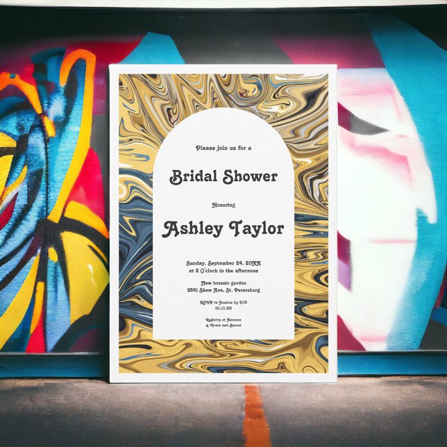 Modern Black Melted Gold Abstract Bridal Shower Invitation (Creator Uploaded)
