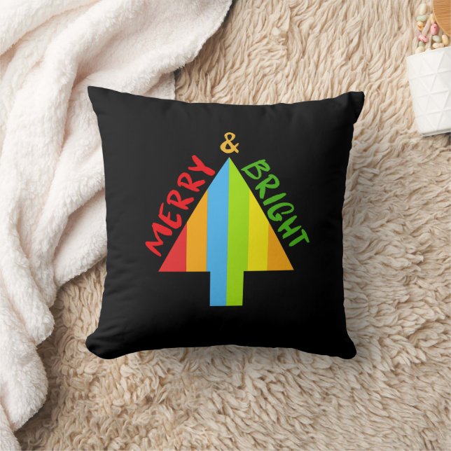 Modern Black Merry And Bright Tree christmas Cushion (Blanket)
