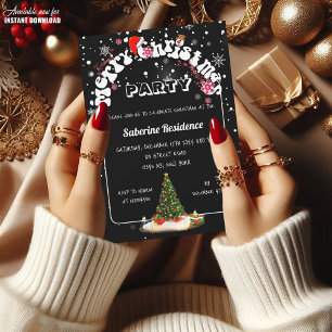 Modern Black Merry Christmas Graffiti Party  Invitation