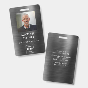 Modern Black Metal Employee Photo ID Badge