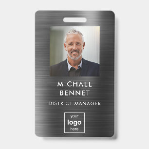 Modern Black Metal Employee Photo ID  Badge
