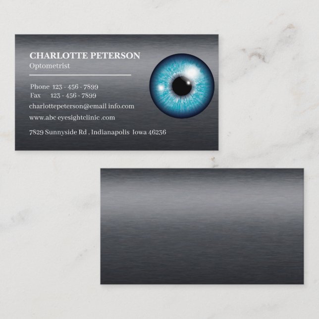 Modern Black Metal & Eyeball Optometrist   Business Card (Front/Back)