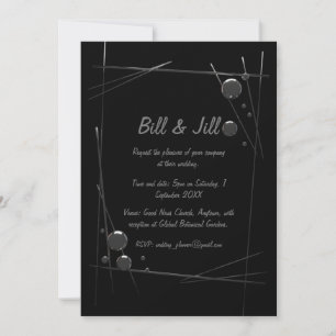 Modern Black Metallic Abstract Line Art Wedding Invitation