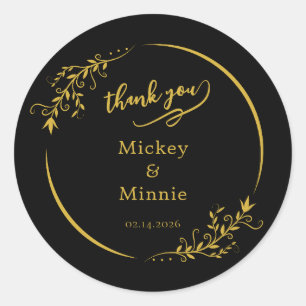 Modern Black Metallic Gold Thank you Wedding Classic Round Sticker