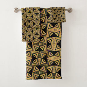 Modern Black Mid Century Gold Arch Line Bath Towel Set