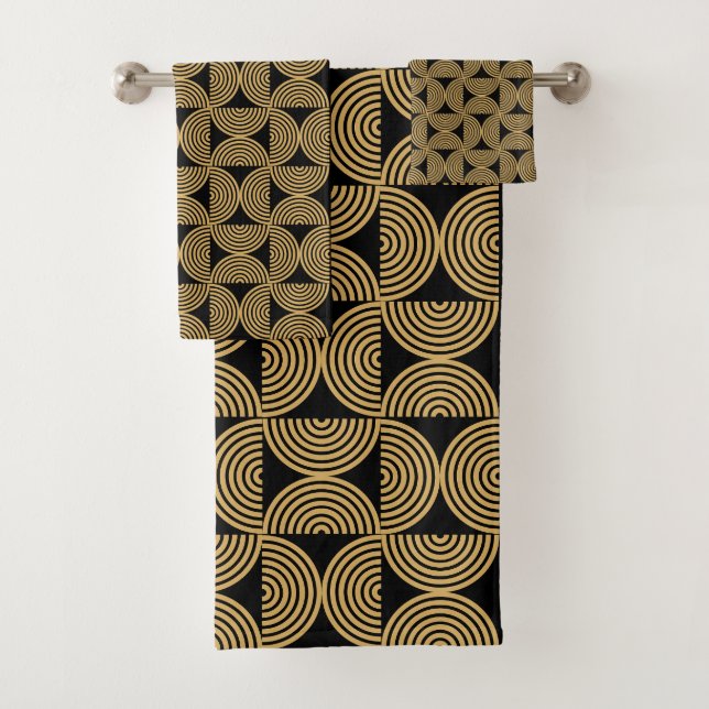 Modern Black Mid Century Gold Arch Line Bath Towel Set (Insitu)