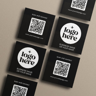Modern Black Minimal QR Code Logo Square Business Card