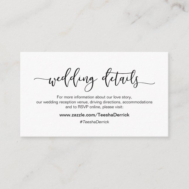 Modern black minimalism font, Our Wedding Details Enclosure Card (Front)