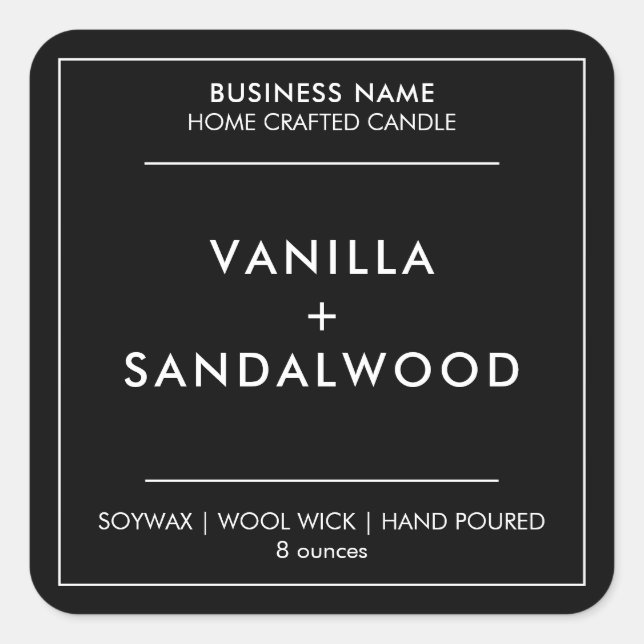 Modern Black Minimalist Candle Label Sticker (Front)