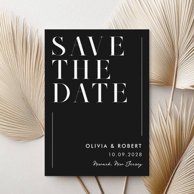 Modern Black Minimalist Chic Wedding Save The Date (Creator Uploaded)