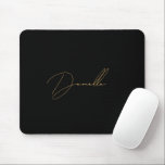 Modern Black Minimalist & Elegant Gold Script Name Mouse Pad<br><div class="desc">The modern total black minimalist,   elegant gold script calligraphy personalised name mouse pad is perfect for simple and trendy chic minimal design lovers.</div>
