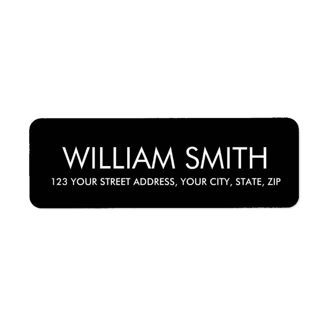 Modern black minimalist elegant return address label (Front)
