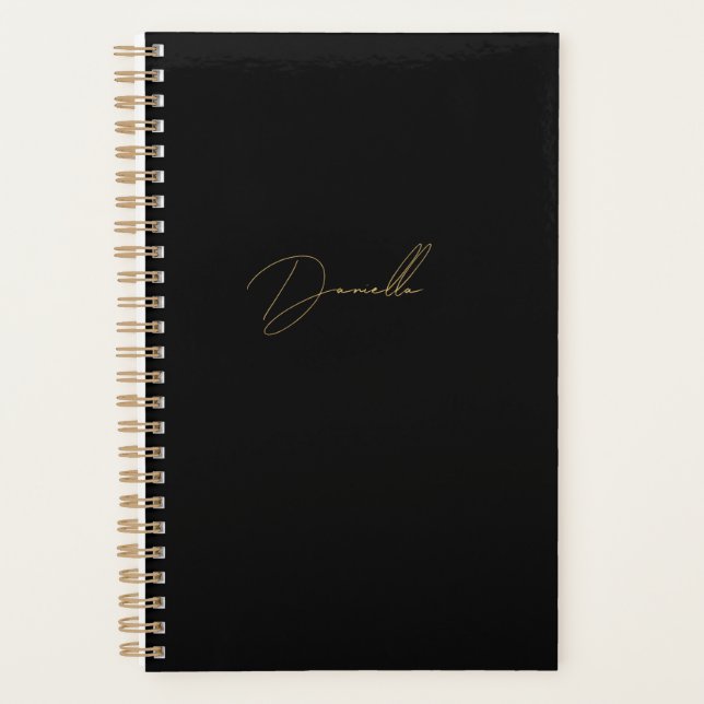 Modern Black Minimalist & Luxury Gold Calligraphy Planner (Front)