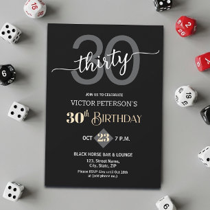 Modern Black Minimalist Men 30th Birthday Party Invitation