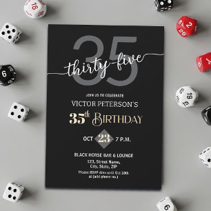 Modern Black Minimalist Men 35th Birthday Party Invitation