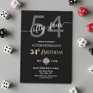 Modern Black Minimalist Men 54th Birthday Party Invitation