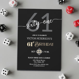 Modern Black Minimalist Men 61st Birthday Party Invitation