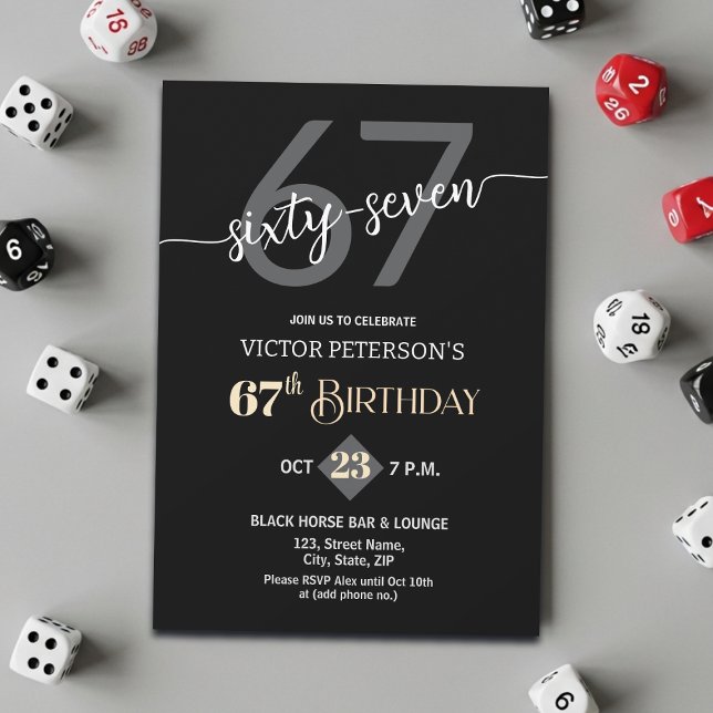 Modern Black Minimalist Men 67th Birthday Party Invitation (Creator Uploaded)