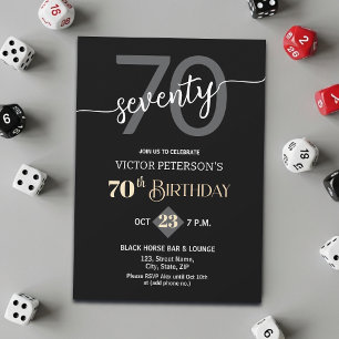 Modern Black Minimalist Men 70th Birthday Party Invitation