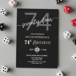 Modern Black Minimalist Men 74th Birthday Party Invitation