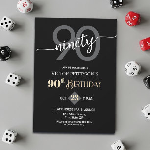 Modern Black Minimalist Men 90th Birthday Party Invitation